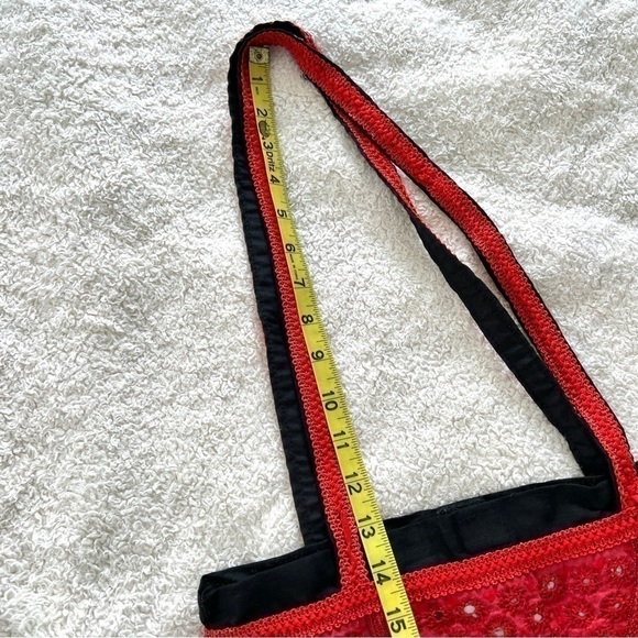 Handmade Red & Black Micro Mirror Boho Witchy Tote Bag - Picture 10 of 11